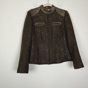 Chico’s Kellina Chocolate Brown Metallic Tweed Zip Front Size 1 Medium /8